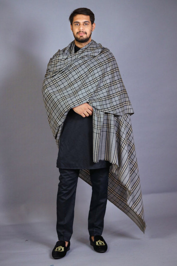 Grey Check Shawl For Men in