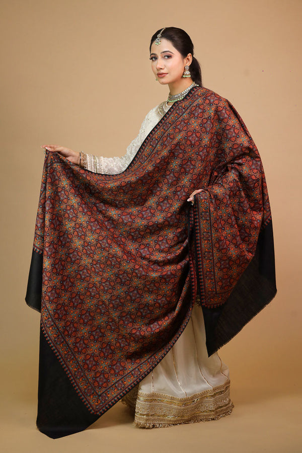 Block Embroidery Shawl Black