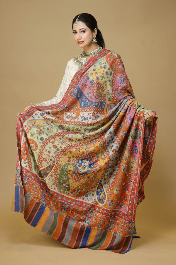 Multicoloured Paisley Kashmiri Kalamkari Shawl