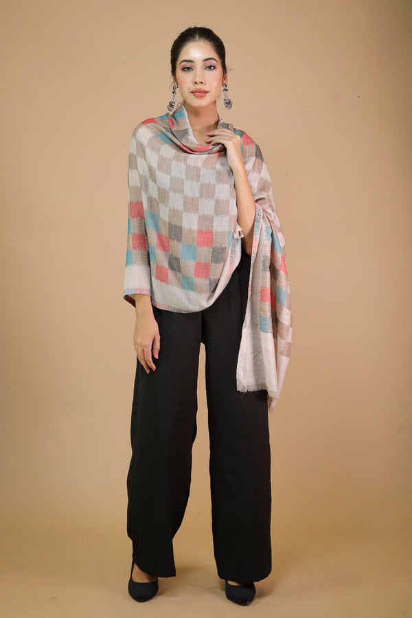 Fine Wool Ikat Check Stole