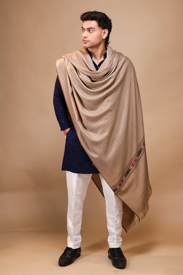 Kullu Palla Check Shawl For Men Beige