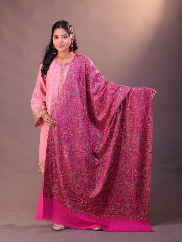 Fine Wool Multi Paisley Embroidery Shawl