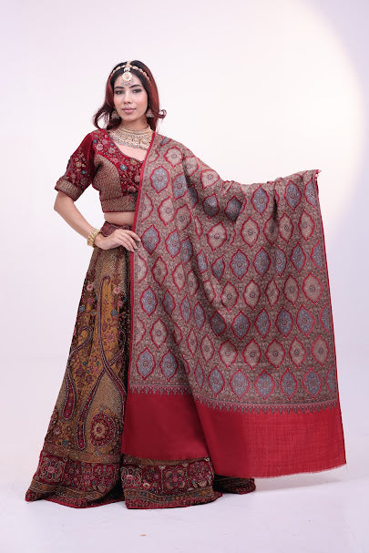 Diamond Embroidery Shawl Maroon
