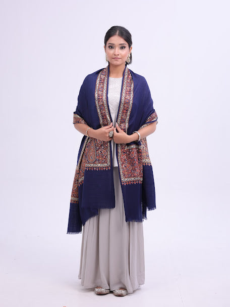 Paisley Palla Embroidered Shawl Blue