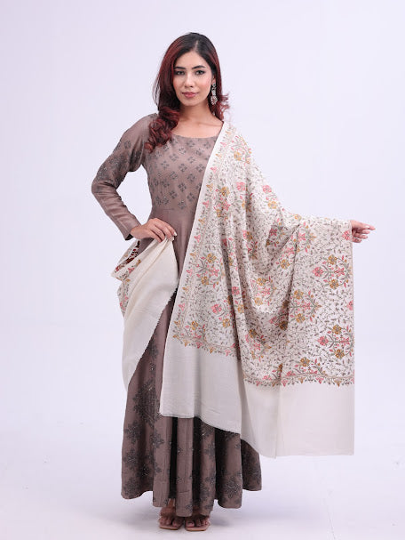 Floral Embroidery Shawl White