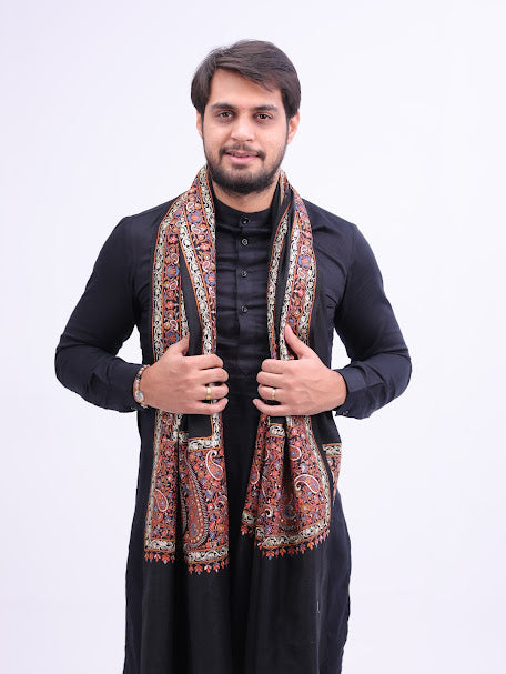 Paisley Palla Embroidery Shawl for Men Black