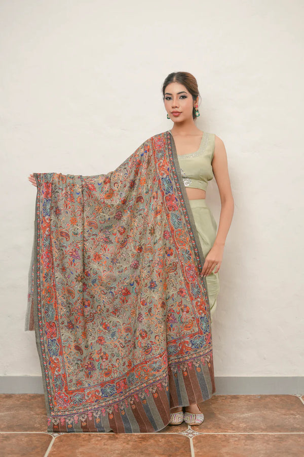 Flower Paisley Kalamkari Embroidery Shawl