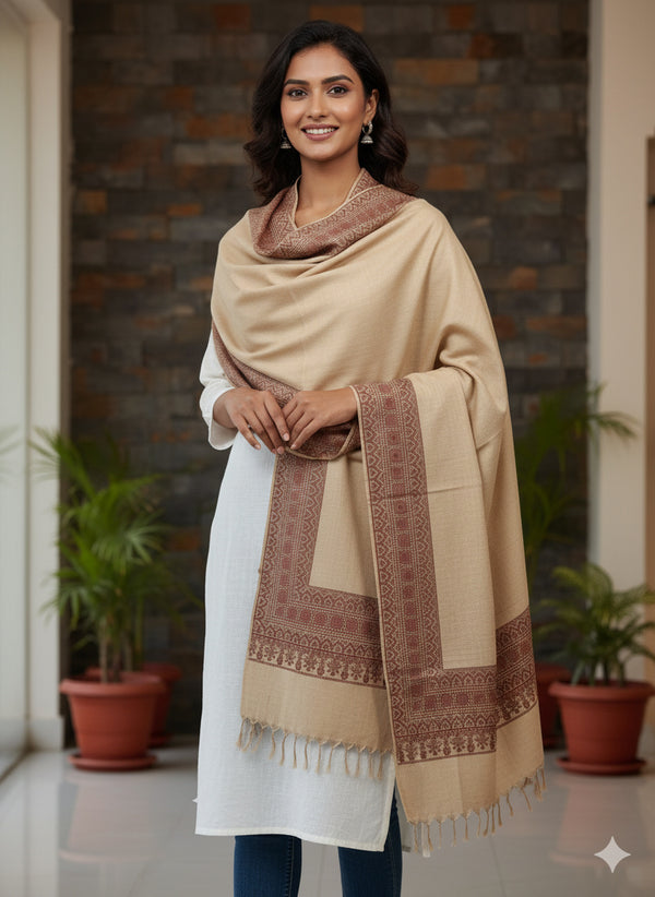 Star Border Kani Shawl Beige