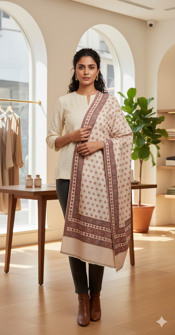 Kullu Booti Shawl Beige