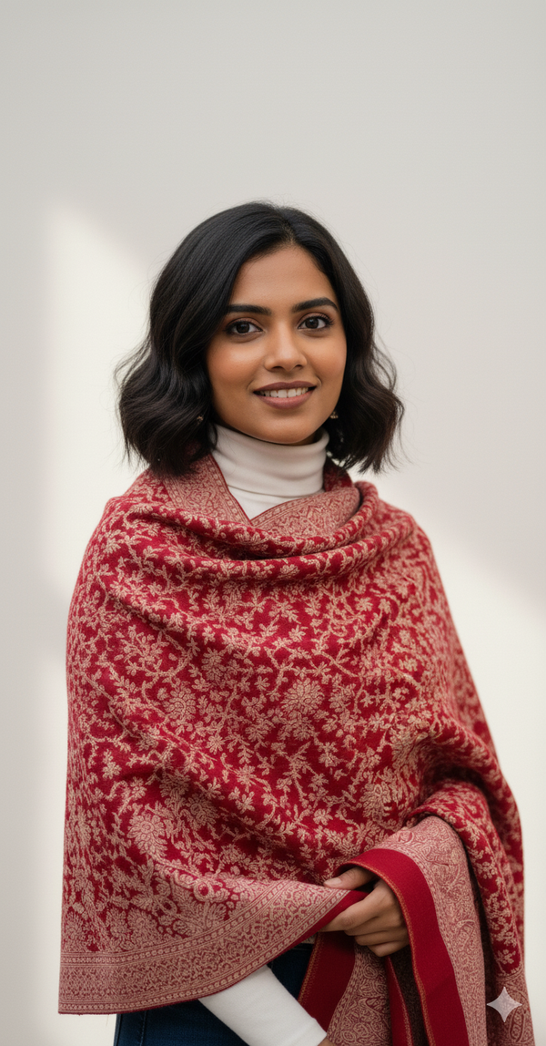 Paisley Palla Kani Jaal Shawl Maroon