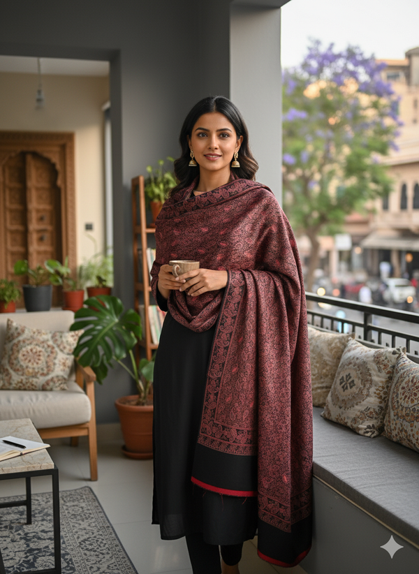 Kashmiri Paisley Kani Shawl Black