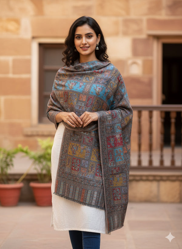 Block Paisley Kani Jaal Shawl