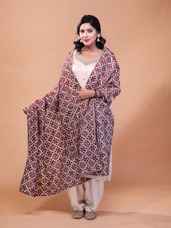 Small Leaf Phulkari Dupatta Maroon