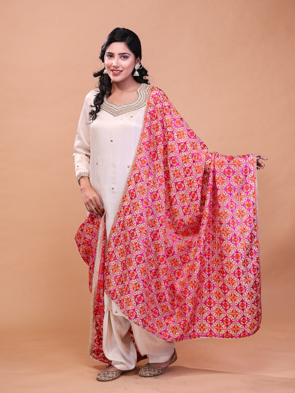 Small Leaf Phulkari Dupatta Pink
