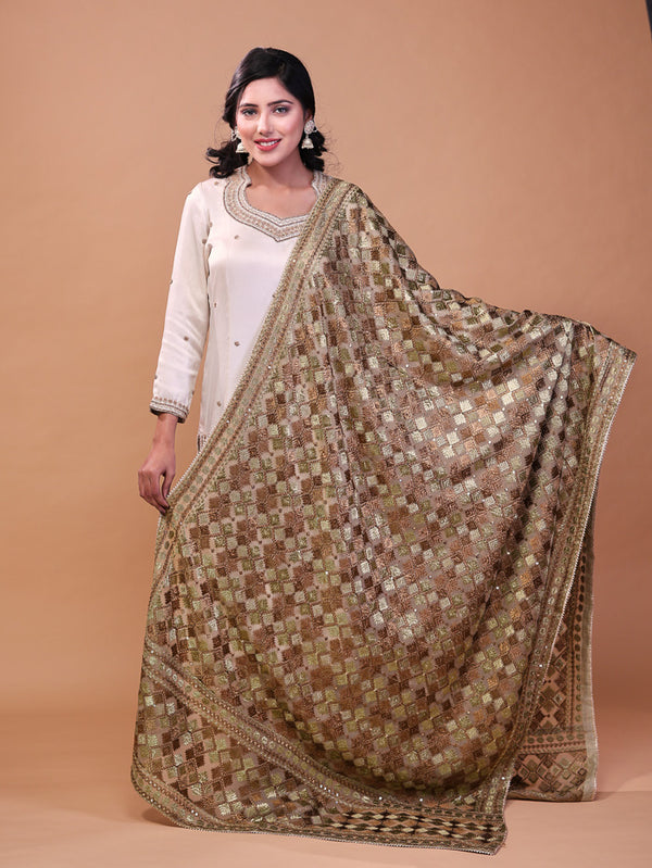 Diamond Embroidered Phulkari Dupatta Green
