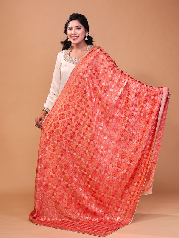 Diamond Embroidered Phulkari Dupatta Orange