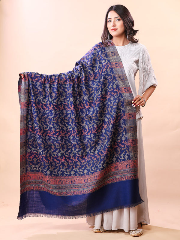 Temple Border Kani Shawl Blue