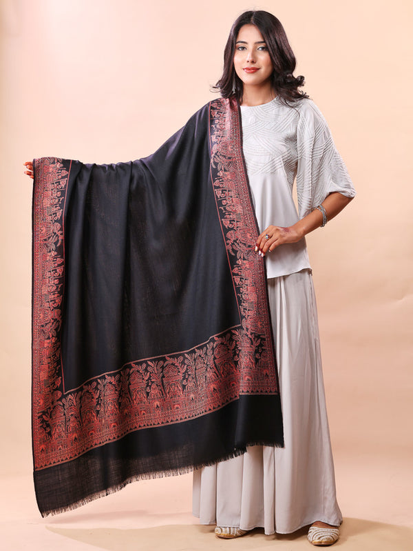 Darbar Border Kani Shawl Black