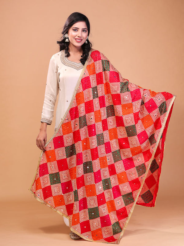 Cross Block phulkari Dupatta