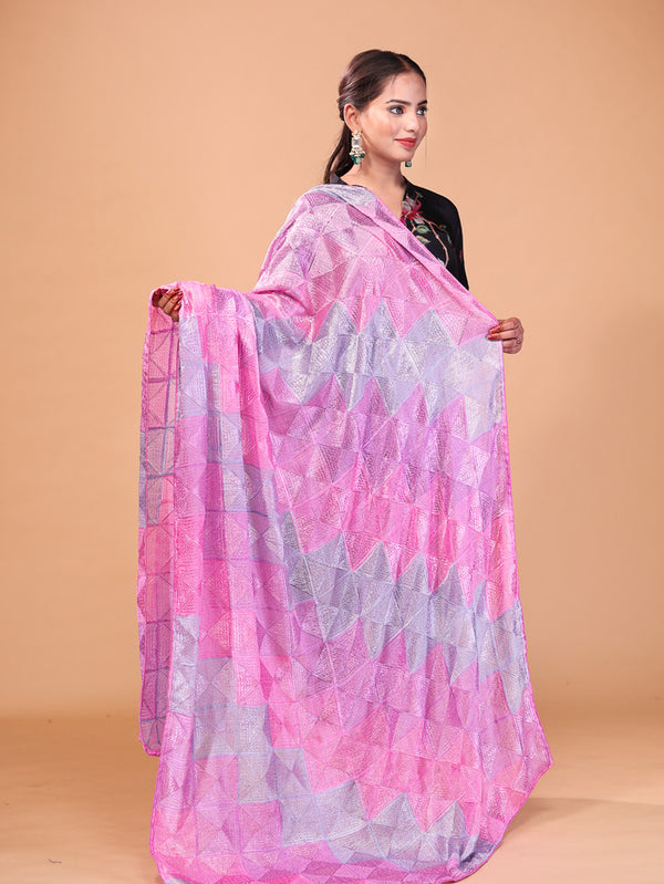 Big Block Phulkari Dupatta Pink
