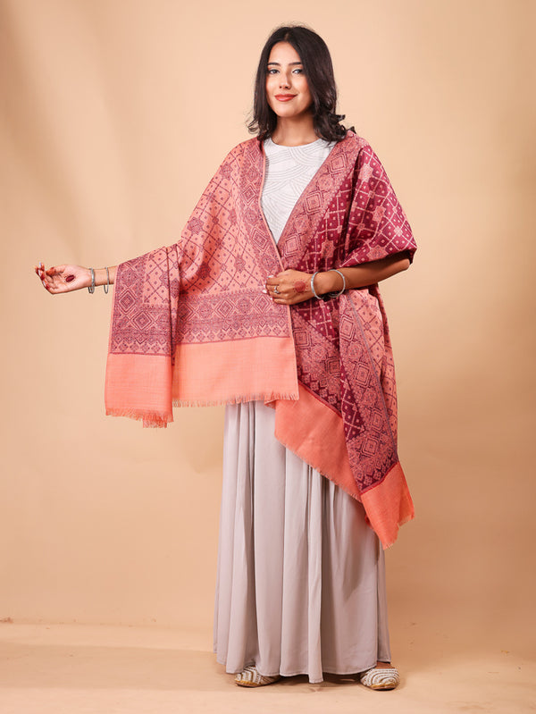 Star Border Kani Shawl Peach