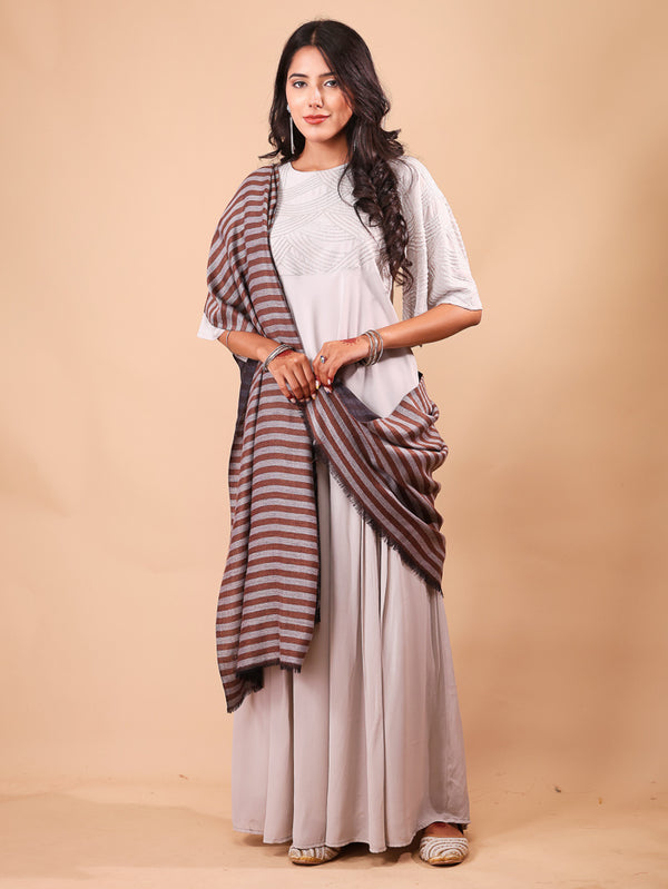 Fine Wool Reversible Stripe Shawl