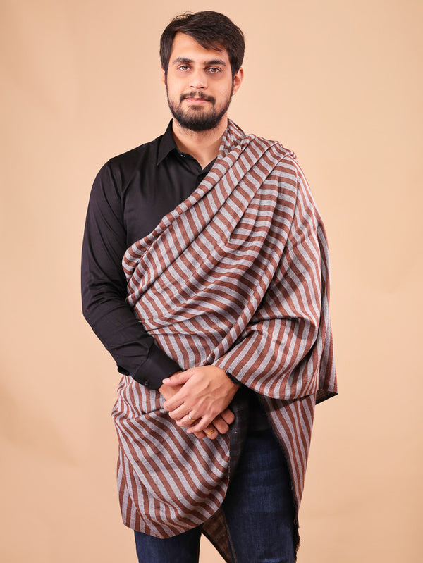 Fine Wool Reversible Stripe Shawl For Men