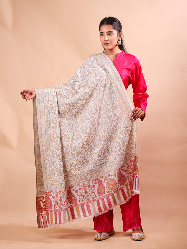 Paisley Kani Palla Shawl Beige