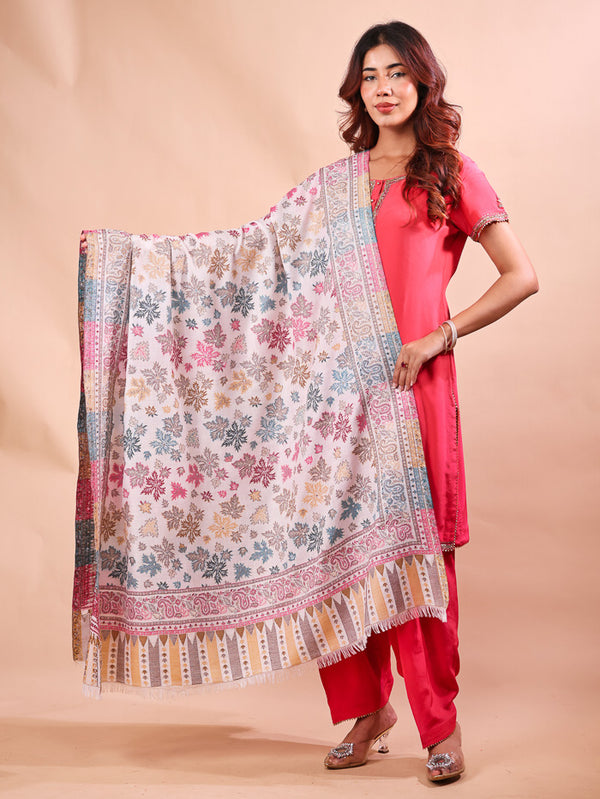 Chinar Zari Kani Shawl White