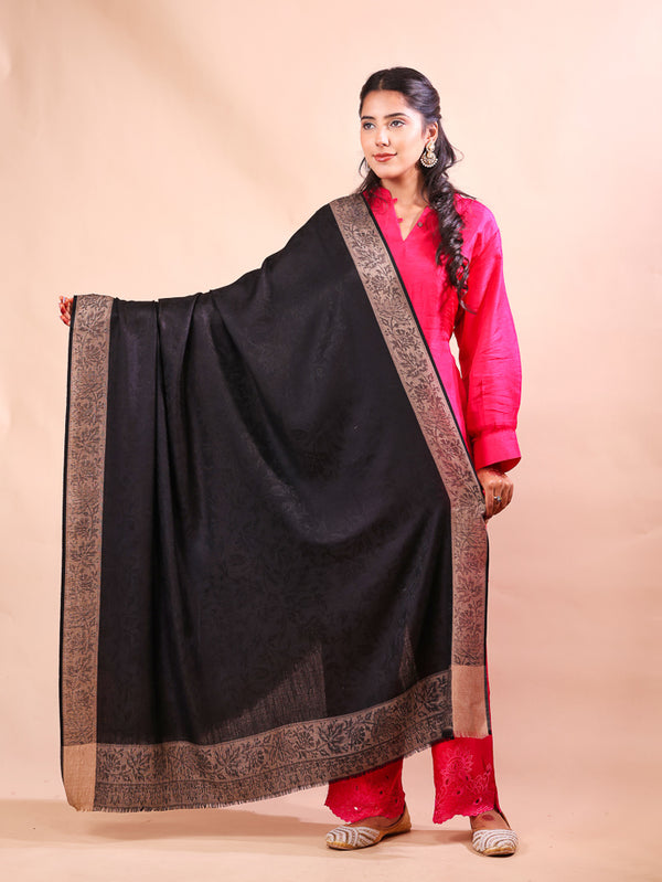 Chinar Border Self Shawl Black