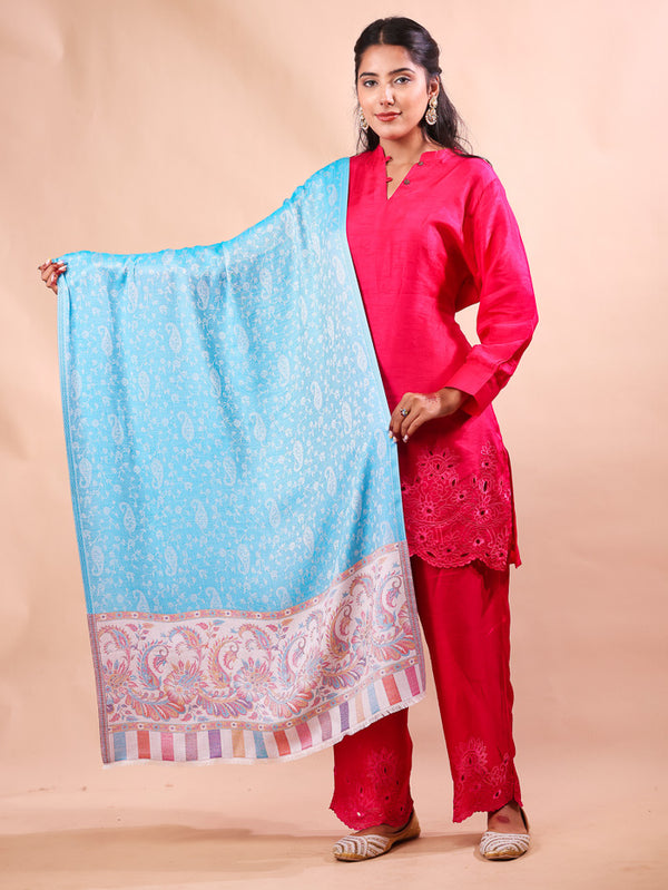 Flower Palla Kani Reversible Stole Turquoise