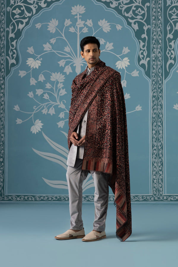 Paisley Border Kani Shawl For Men Black