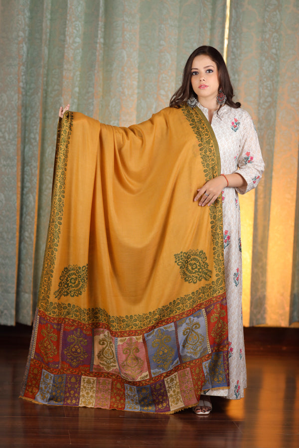 Paisley Kunj Palla Kani Shawl Mustard