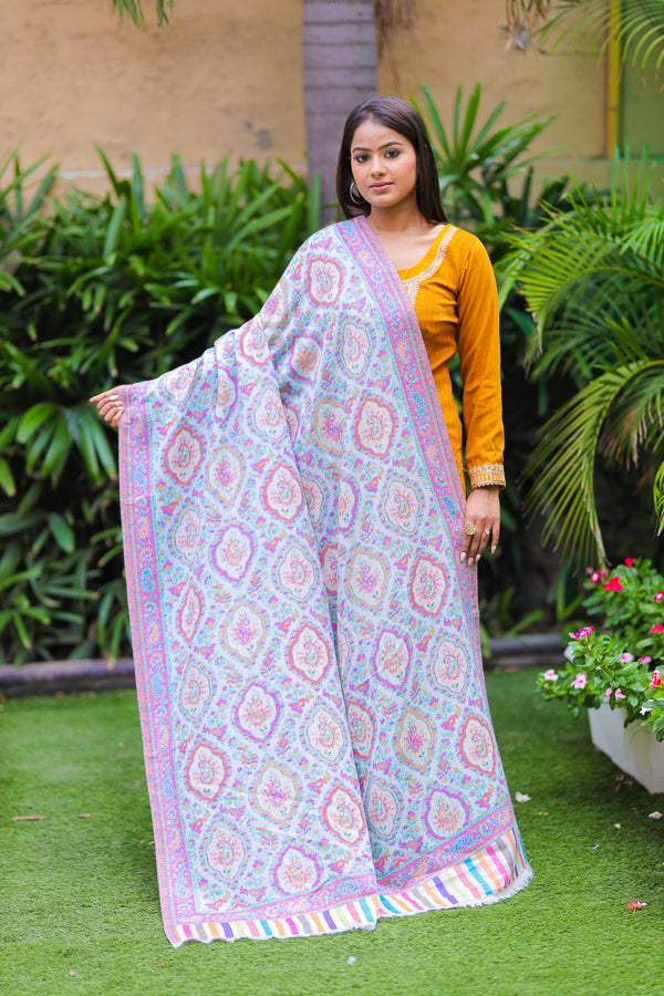 Fine Wool Multi-Coloured Paisely Kani Cutting Shawl For Women