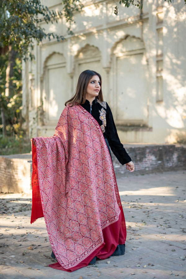 Full Embroidery Shawl  Maroon