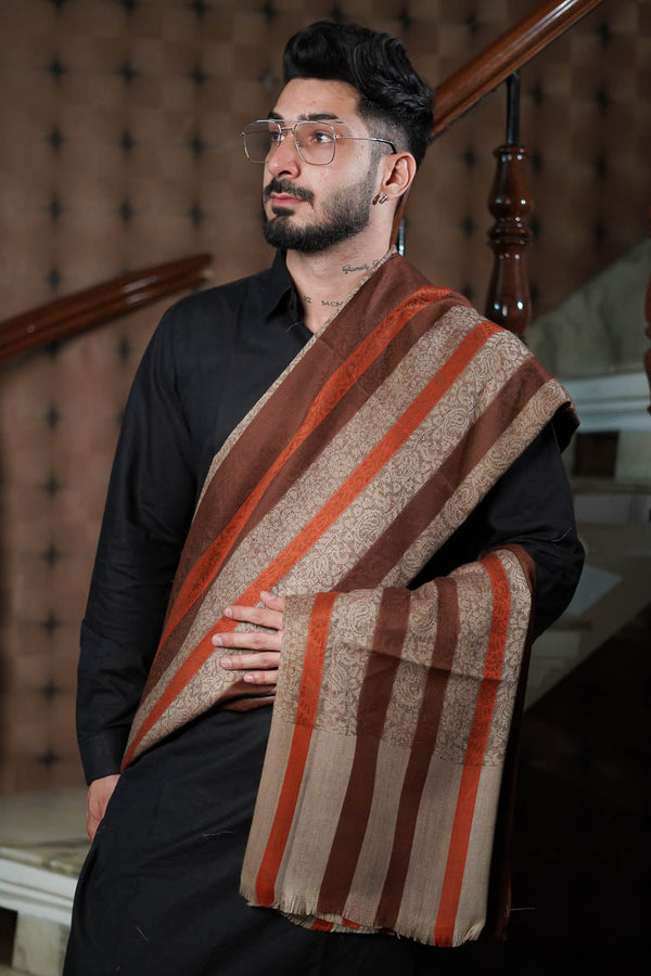 Self Stripe Shawl for Men Brown