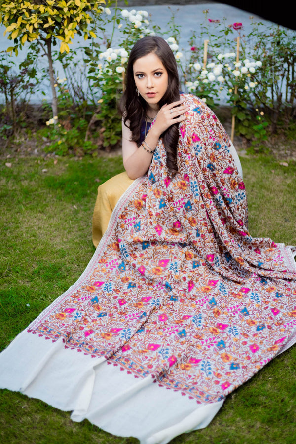 White Embroidery Jaal Shawl BKS-2015