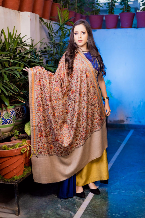 Aari Embroidery Jaal Beige Women's Shawl