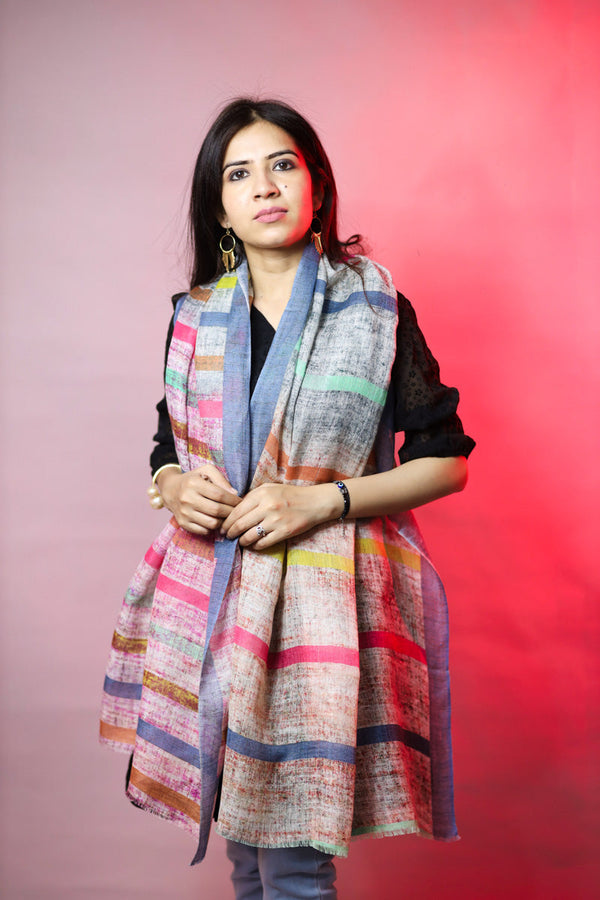 Multi-Coloured Big Stripe Printed Stole