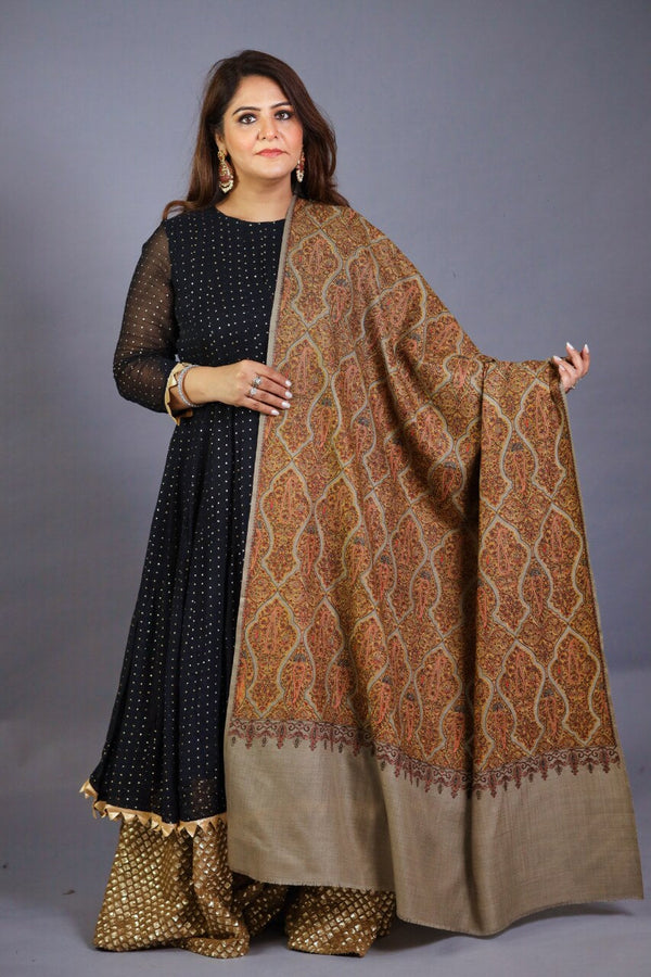 Beige Kashmiri Embroidery Shawl