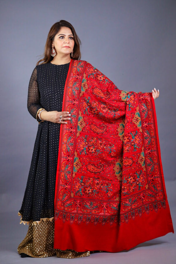 Paisley Border Jaal Embroidery Shawl