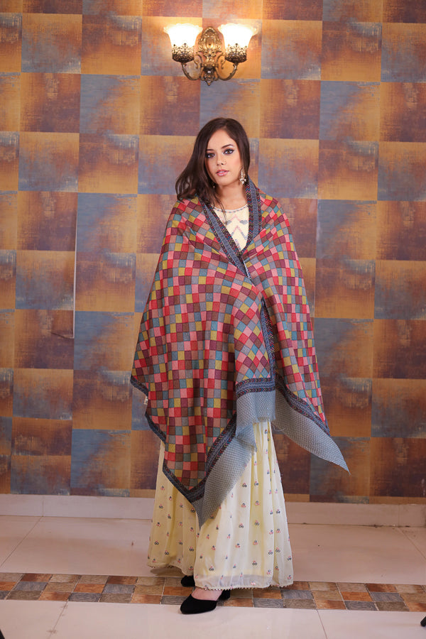 Multi Coloured Printing Stole With Sawarvoski