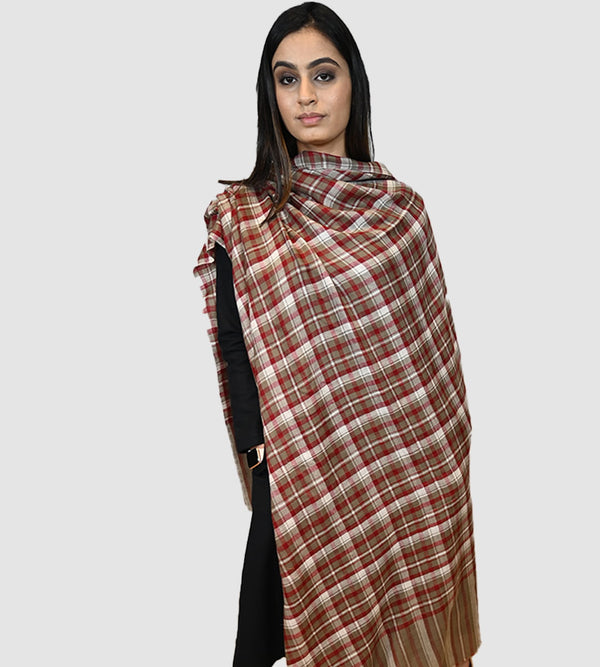 Unisex Pure Pashmina Check Shawl Brown (for both Men and Women)