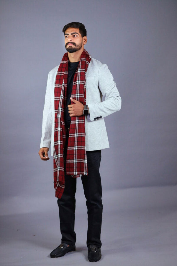 Super Soft Maroon Check Stole For Men