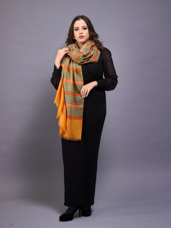 SS multi colored stipe shawl mustard