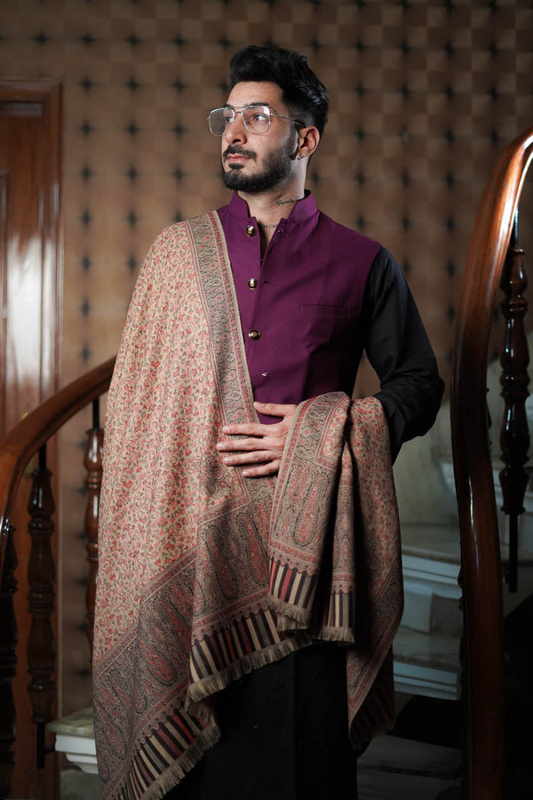 Kani Kunj Border Shawl Beige for men