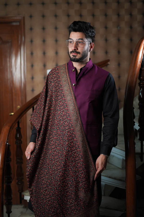 Kani Kunj Border Shawl Black for men